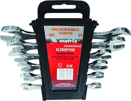 Набор ключей рожковых 6 х 22 мм 8 шт. CrV хромированные MATRIX 15276 купить в Новом Уренгое