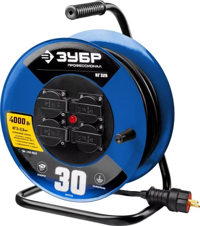 Удлинитель на катушке &quot;КГ 325&quot;, 30 м, 4000 Вт, 4 гнезда, IP44, КГ 3х2,5 кв мм, ЗУБР 55079-30 купить в Новом Уренгое