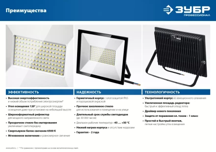 ЗУБР ПСК-50, 50 Вт, 6500 К, IP 65, светодиодный прожектор, Профессионал (57141-50) купить в Новом Уренгое