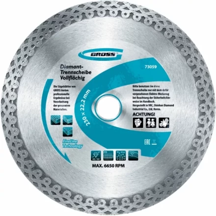 Диск алмазный 180 х 22,2 мм сплошной мокрое резание GROSS 730417 купить в Новом Уренгое