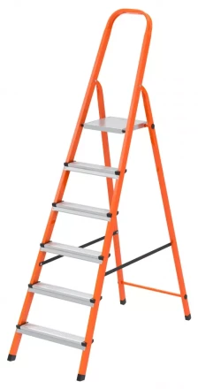 Стремянка, 6 ступеней, стальной профиль, ступени сталь, оранжевая, Россия, Сибртех 97966 купить в Новом Уренгое