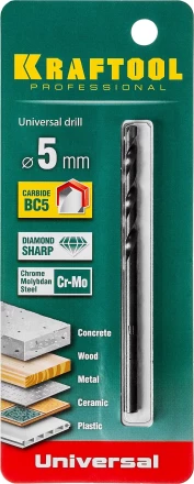 Сверло "UNIVERSAL" по бетону, металлу, дереву, KRAFTOOL PROFESSIONAL 29172-090-5, 5 х 90 мм 29172-090-5_z01 купить в Новом Уренгое