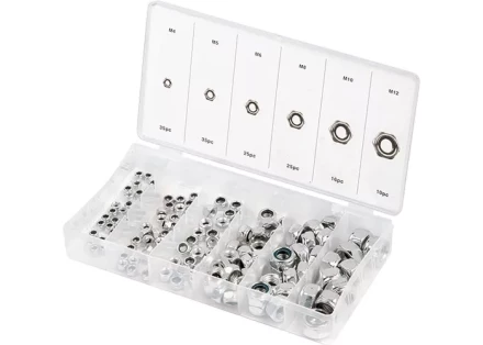 Набор гаек М4 М5 М6 М8 М10 М12 самоконтрящиеся с нейлоновой вставкой 146 предметов СИБРТЕХ 47613 купить в Новом Уренгое