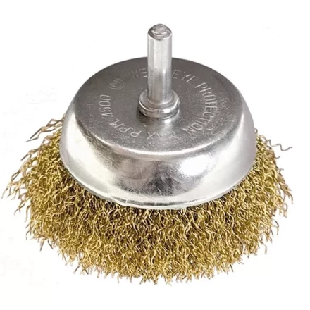 Щетка для дрели, 50 мм, &quot;чашка&quot; со шпилькой, латунированная витая проволока MATRIX 74475 купить в Новом Уренгое