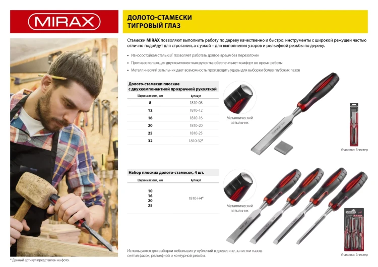 Стамеска MIRAX с двухкомпонентной прозрачной рукояткой, 20мм 1810-20 купить в Новом Уренгое