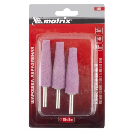 Шарошка абразивная конус удлин. 19x60x6 F46 3штук MATRIX 76001 купить в Новом Уренгое