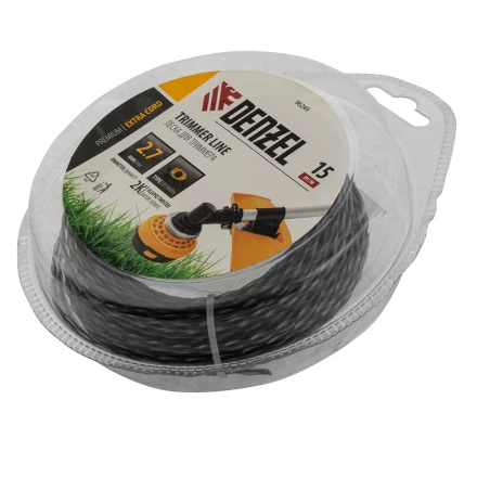 Леска для триммера двухкомпонентная эллипс, 2,7мм х 15м, блистер EXTRA CORD,  Denzel 96249 купить в Новом Уренгое