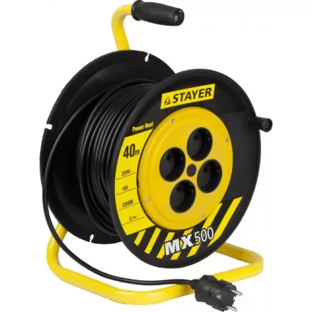Удлинитель на катушке &quot;MX500&quot;, 40 м, 4 гнезда, ПВС 2x1 кв мм, 2200 Вт, STAYER 55074-40 купить в Новом Уренгое