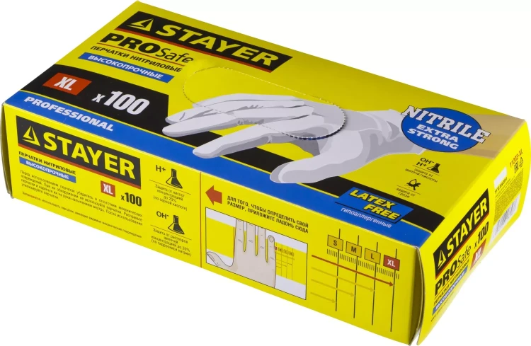 Перчатки STAYER "PROFI" нитриловые экстратонкие, XL, 100шт 11203-XL купить в Новом Уренгое