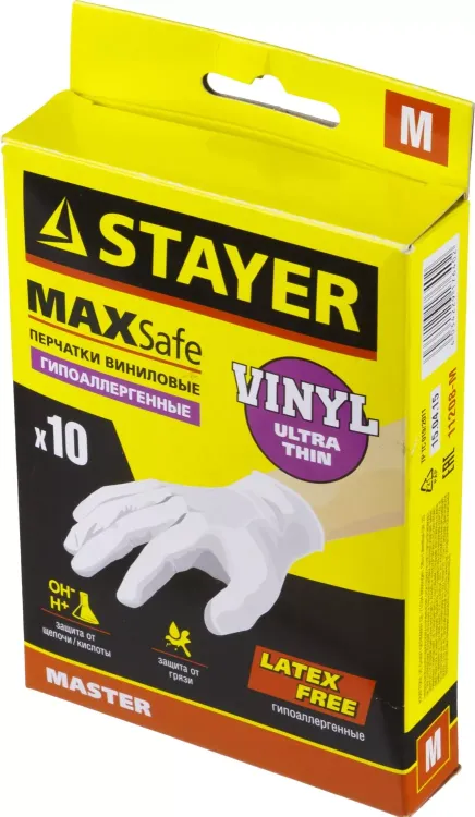 Перчатки STAYER "MASTER" виниловые экстратонкие, M, 10шт 11208-M купить в Новом Уренгое