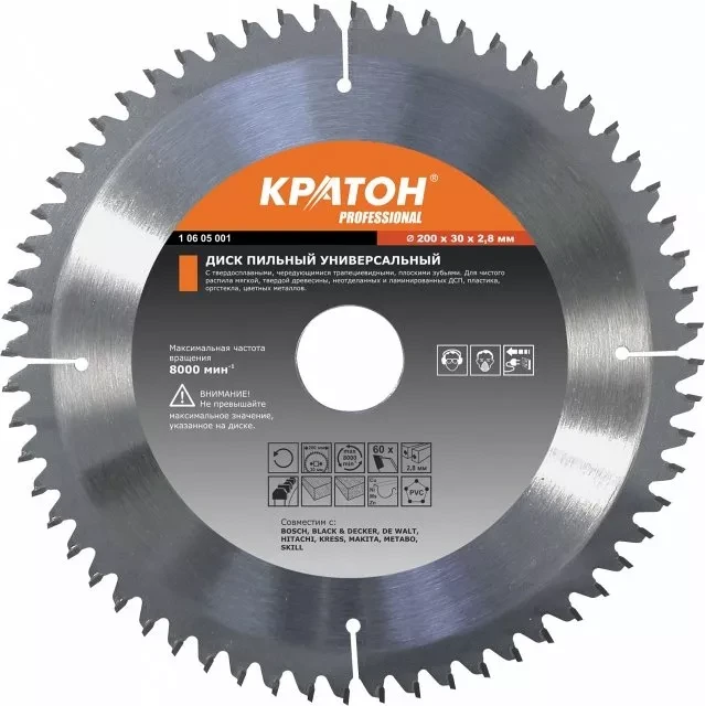 Диск пильный универсальный Кратон PROFESSIONAL 250х2,0х2,9х100Тх30 1 06 05 007 купить в Новом Уренгое