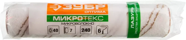 Ролик малярный сменный ЗУБР "ОПТИМА -МИКРОТЕКС", пропитки и средства защиты древесины, микрофибра, ворс 7 мм, бюгель 6 мм, 40х240мм 02545-24 купить в Новом Уренгое