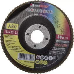 Круг лепестковый торцевой абразивный "Луга" для шлифования, 125 х 22,23мм, зерно P80 3656-125-80