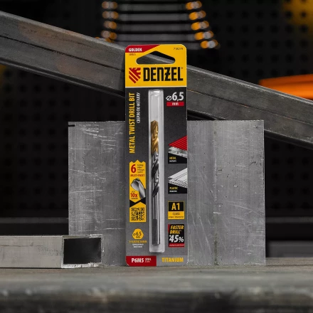 Сверло спиральное по металлу Denzel 6,5 x 93мм, Р6М5, Golden Tip, многогранная заточка, 718279 купить в Новом Уренгое